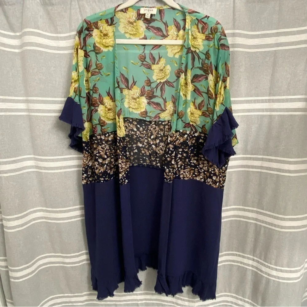 UMGEE / Multimedia Floral Print Linen Blend Kimono Size M/L